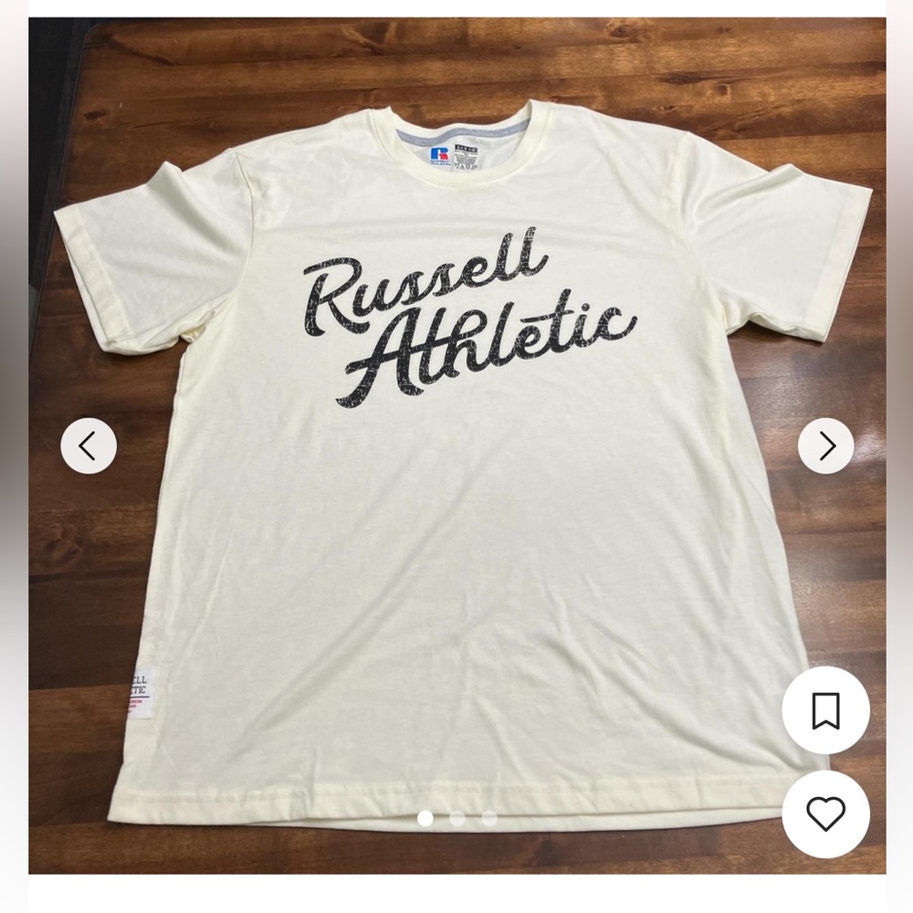 Urban Outfitters Russell Athletic script women tshirt ivory cream Sz S NEW